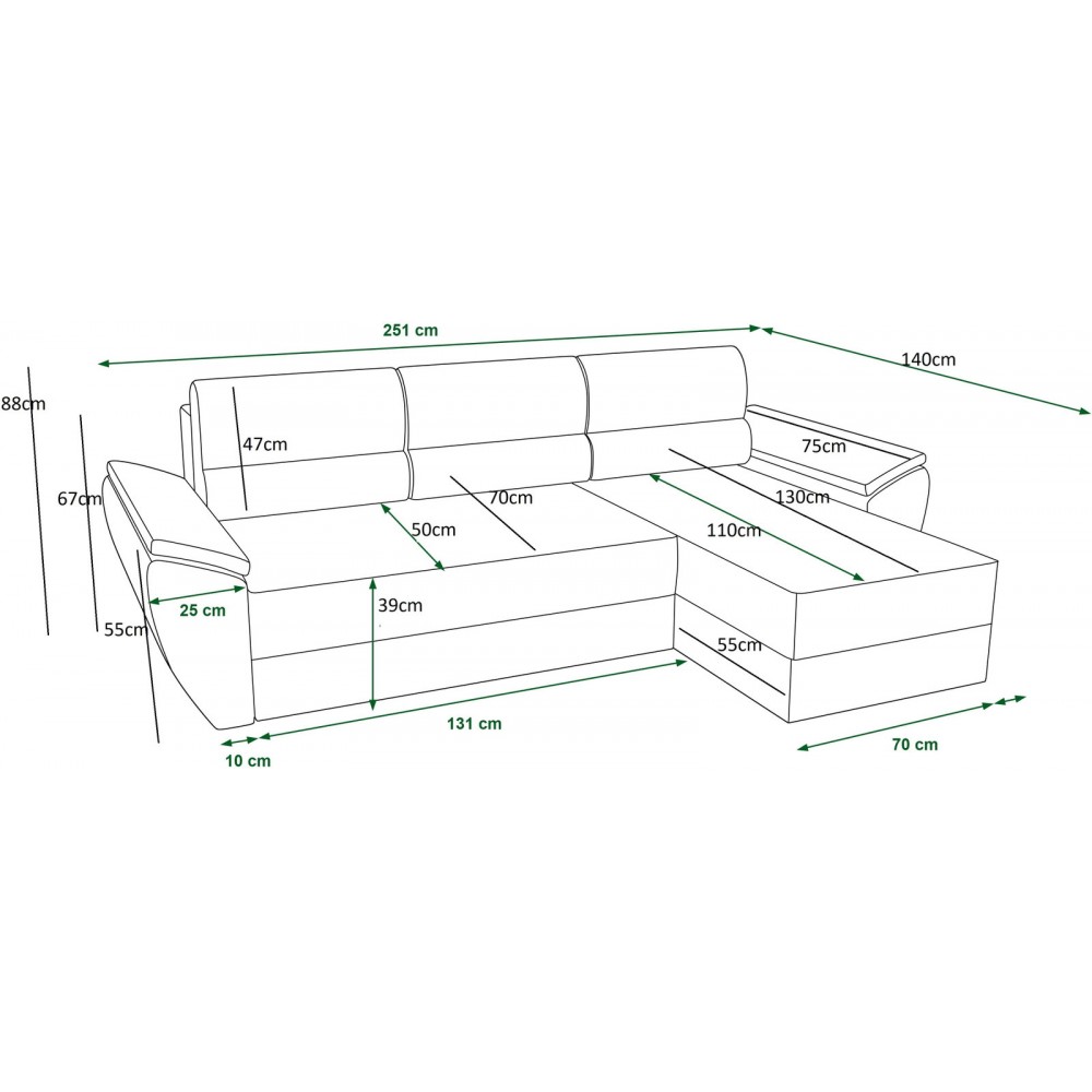 Γωνιακός Καναπές Runo-Ανθρακί 251x140x88