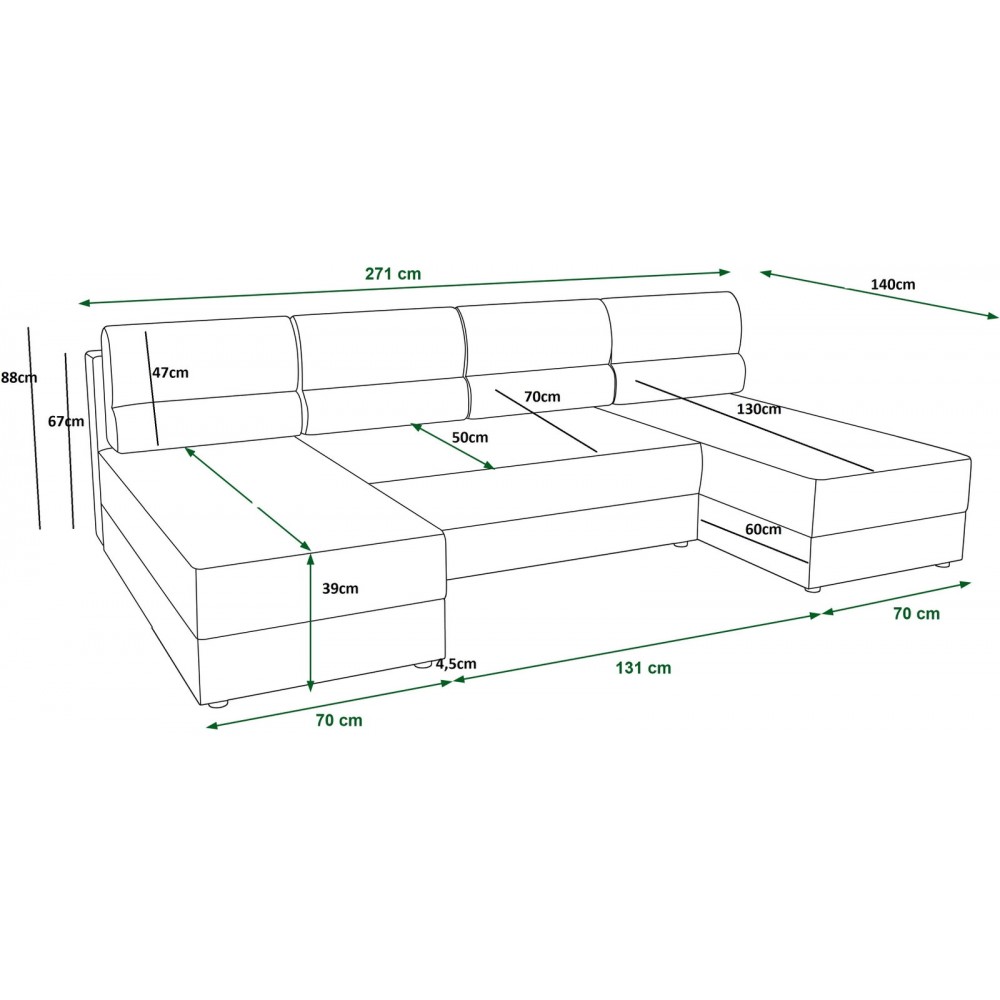Γωνιακός Καναπές Runo U-Ανθρακί 305x140x88