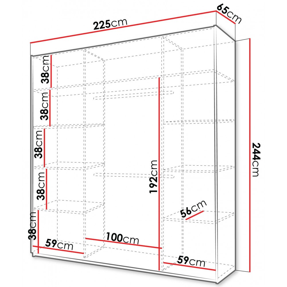 Ντουλάπα Rodos 225 Δίφυλλη-Μπεζ 225x65x244