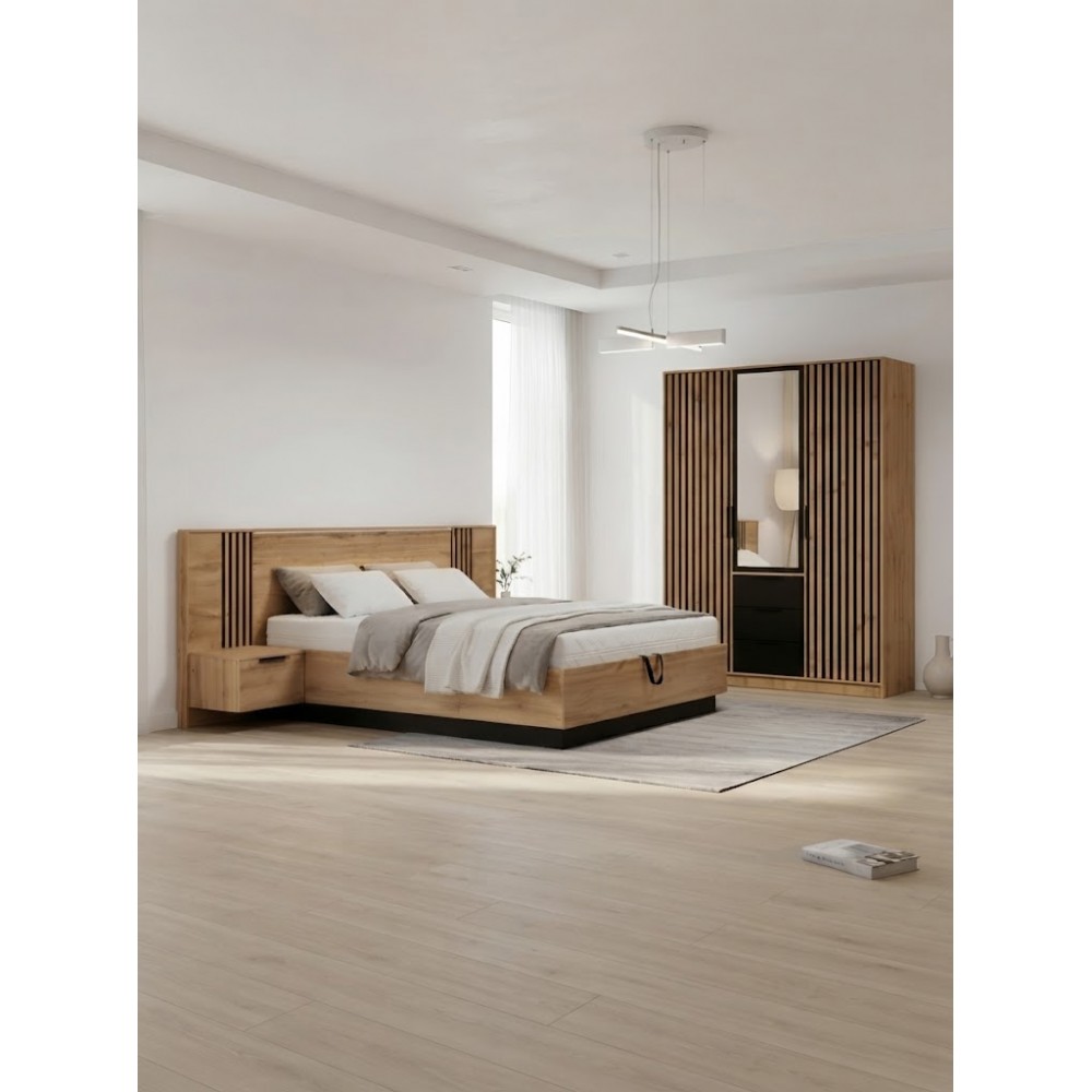 Κρεβάτι Bali Lux-Φυσικό – Μαύρο 265x215x102