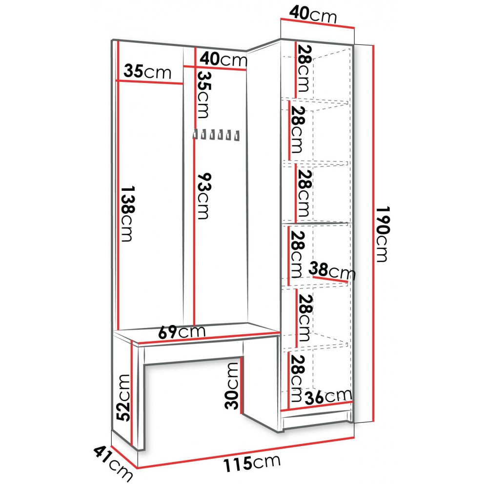Γκαρνταρόμπα Ancerta-Φυσικό 115x41x190