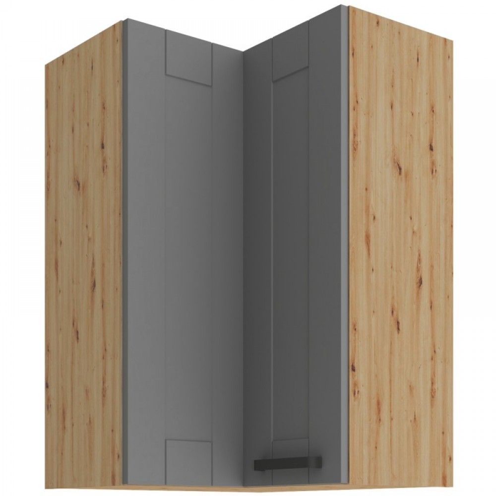 Κρεμαστό ντουλάπι γωνιακό Nelor 60x60 GN 90 2F-Γκρι σπέσιαλ - Φυσικό 60x60x90