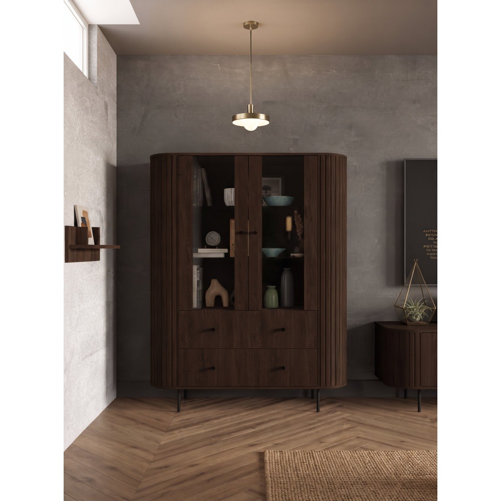 Βιτρίνα Ovelia 2D-Καρυδί - Καφέ 123x42.3x155