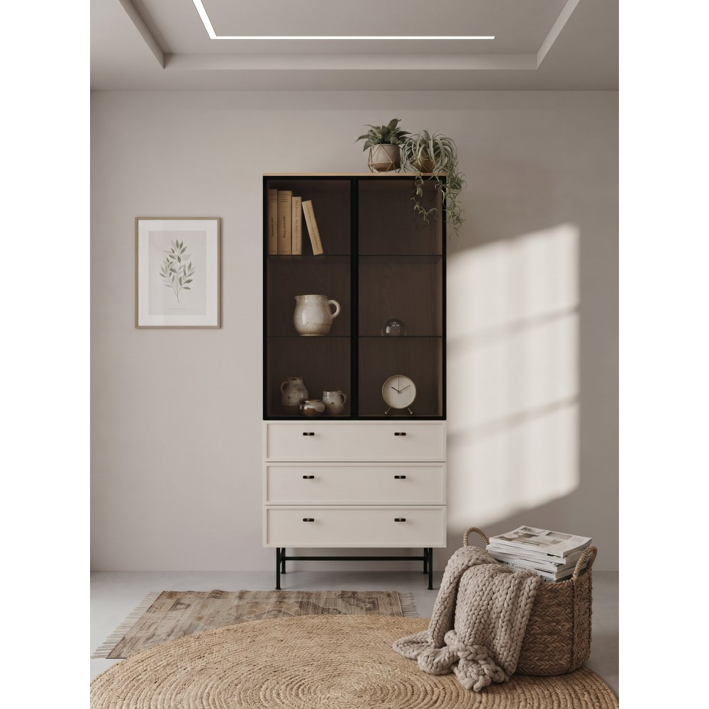 Βιτρίνα Elora III-Μπεζ - Καφέ 91x41x196