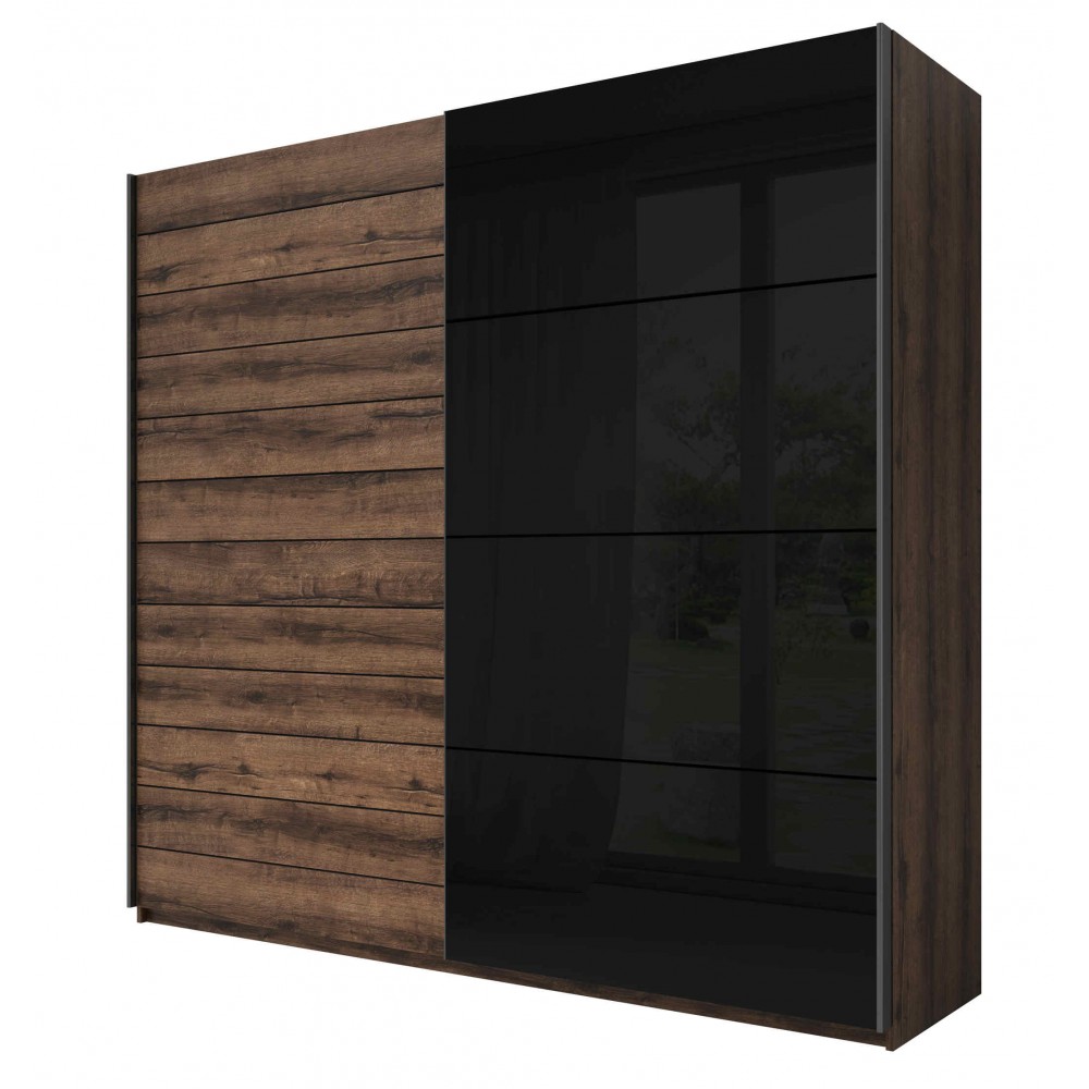 Ντουλάπα Συρόμενη Kappa-200 x 61 x 210 εκ.-Καρυδί - Μαύρο