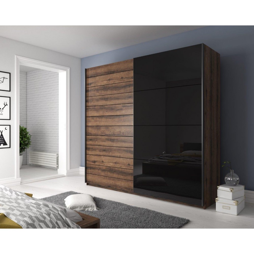 Ντουλάπα Συρόμενη Kappa-200 x 61 x 210 εκ.-Καρυδί - Μαύρο