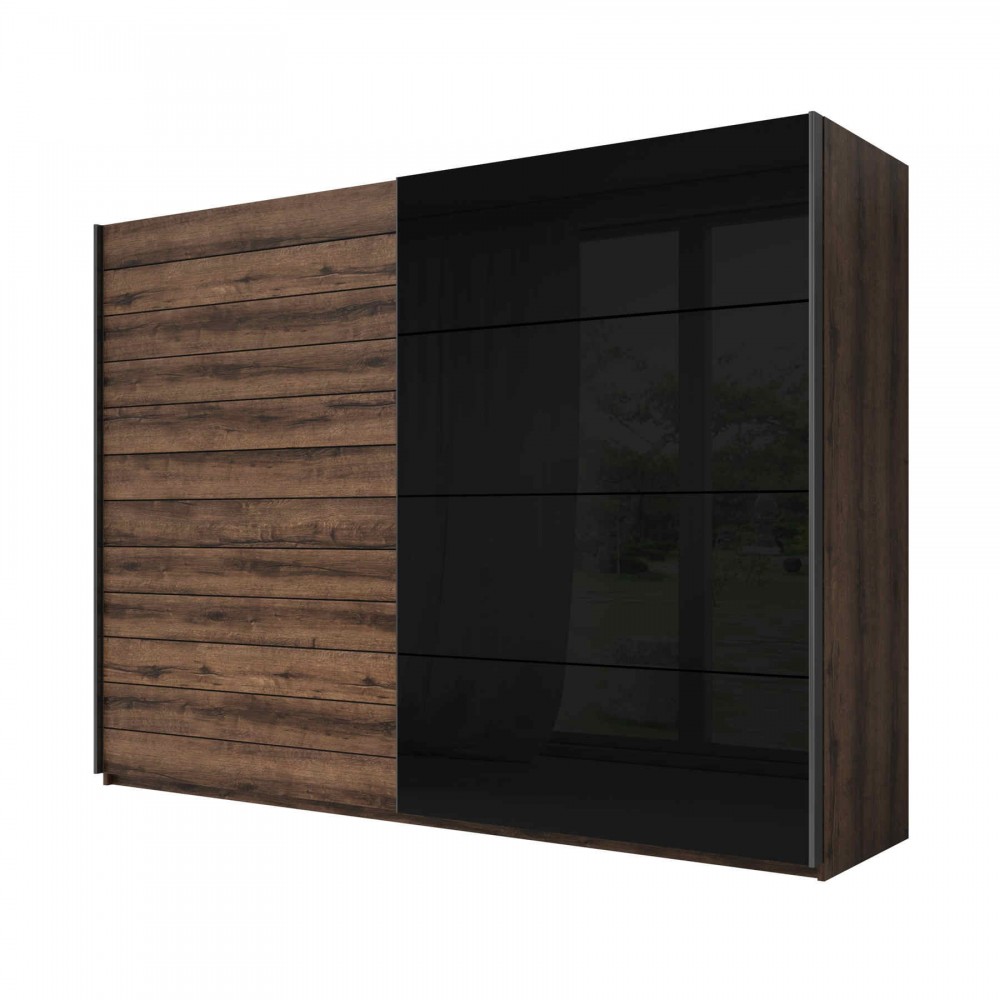 Ντουλάπα Συρόμενη Kappa-270 x 61 x 210 εκ.-Καρυδί - Μαύρο