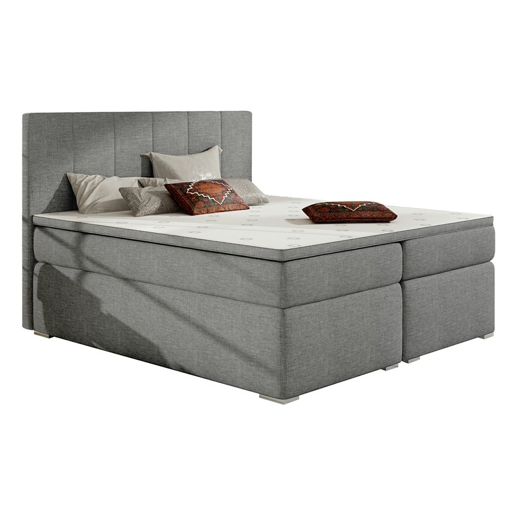 Επενδυμένο κρεβάτι Belo με στρώμα και ανώστρωμα-Γκρι Ανοιχτό-160 x 200