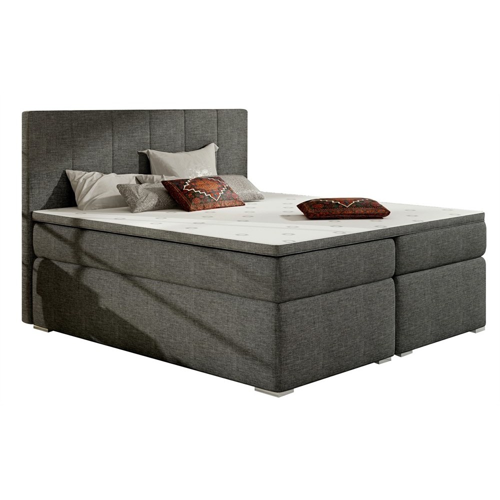 Επενδυμένο κρεβάτι Belo με στρώμα και ανώστρωμα-Γκρι Σκούρο-180 x 200