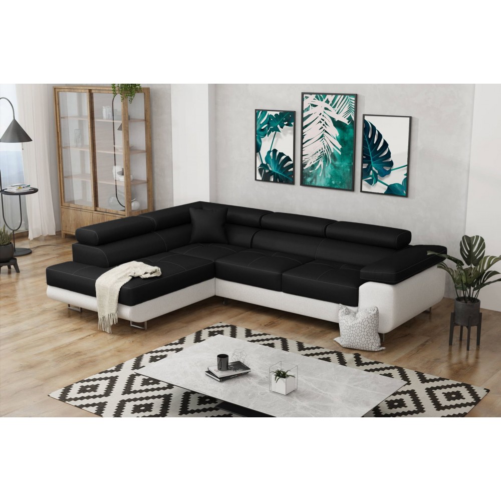 Γωνιακός καναπές Antony-Αριστερή-Λευκό - Μαύρο 275x202x90