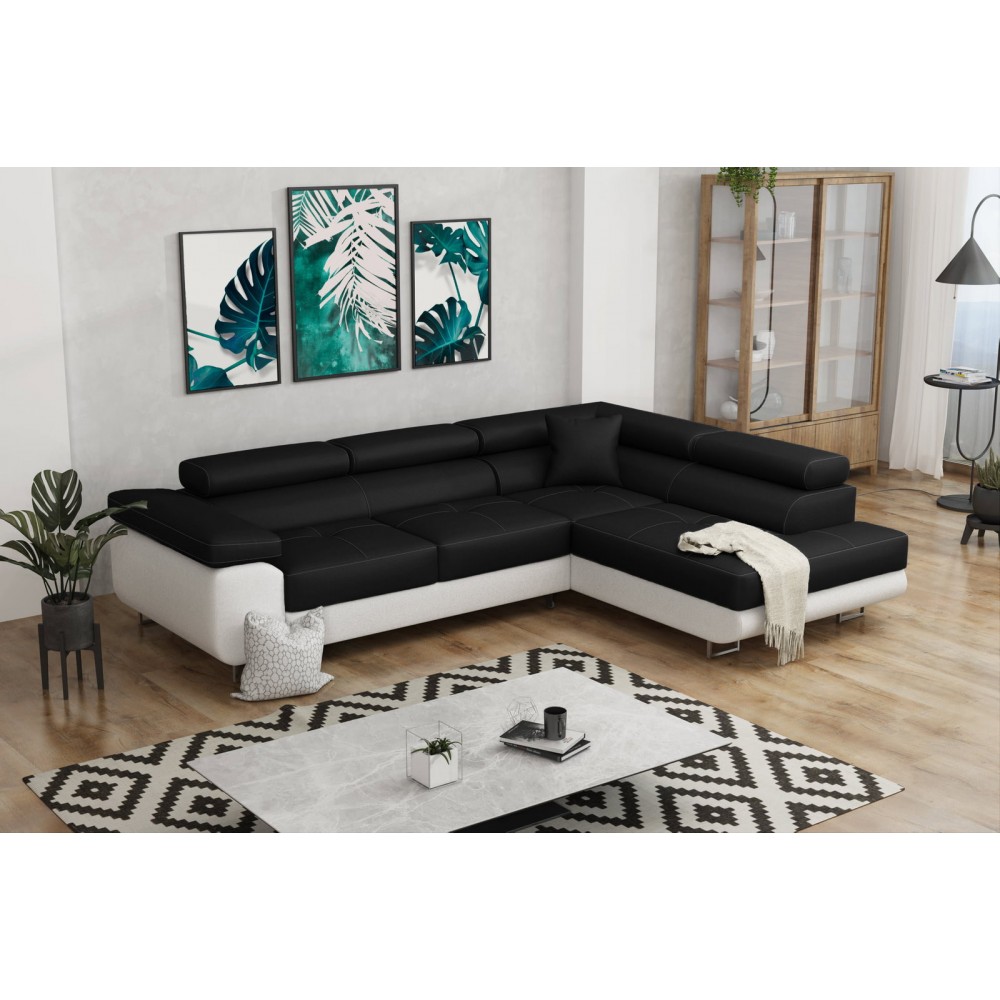 Γωνιακός καναπές Antony-Δεξιά-Λευκό - Μαύρο 275x202x90