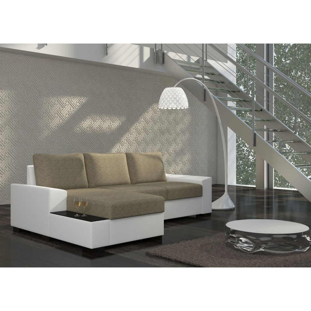 Γωνιακός καναπές Nero-Αριστερή-Λευκό - Μπεζ