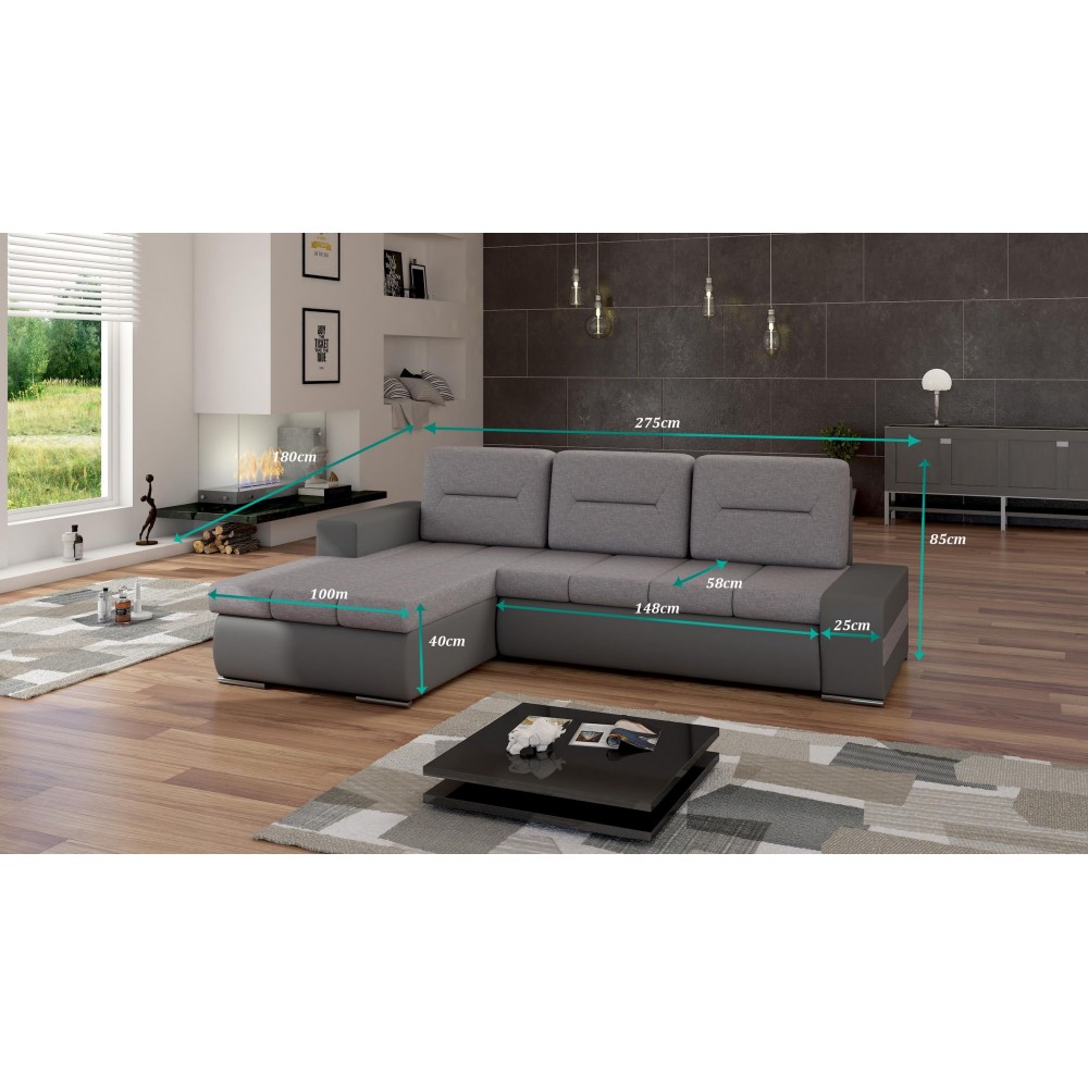 Γωνιακός καναπές Otto-Αριστερή-Γκρι Σκούρο 275x180x85