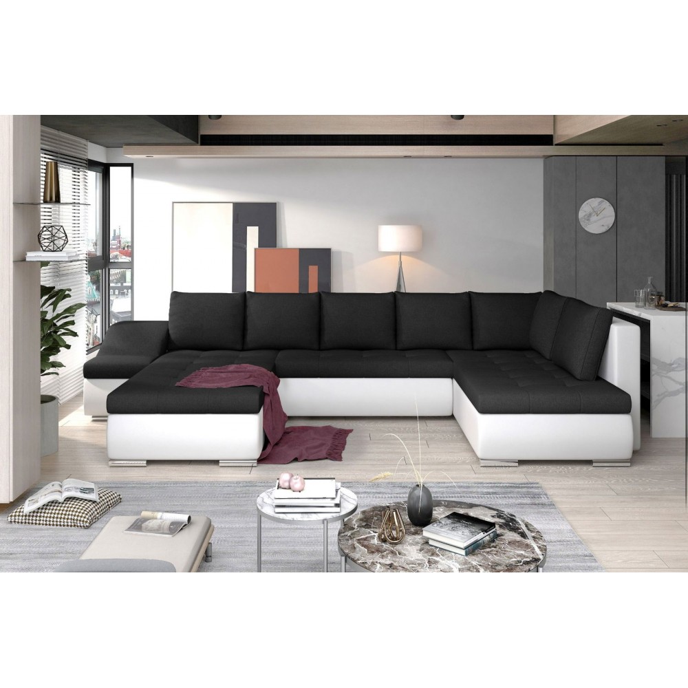 Γωνιακός καναπές Ginny-Αριστερή-Λευκό - Μαύρο