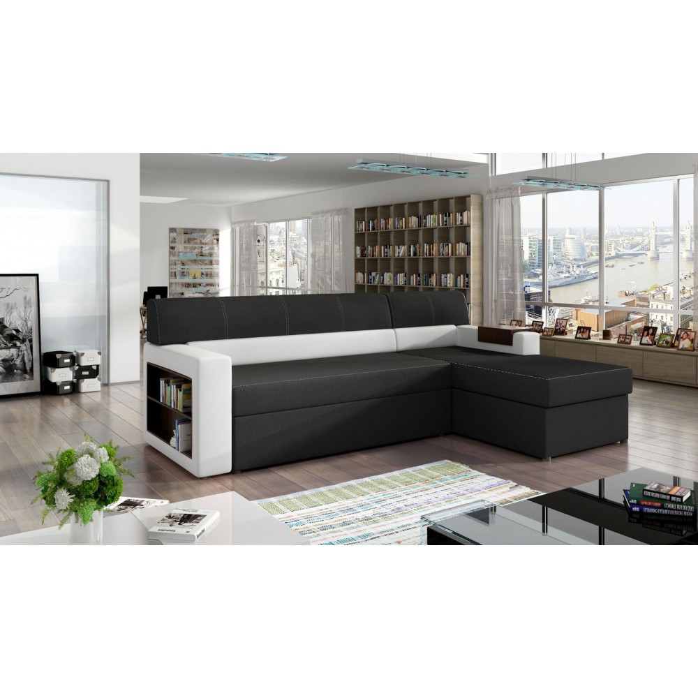 Γωνιακός καναπές Radium-Δεξιά-Μαύρο - Λευκό