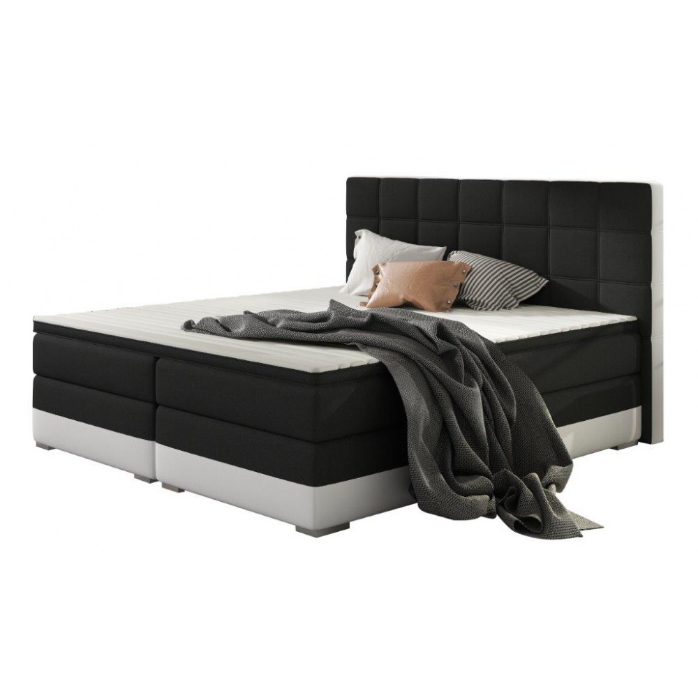 Επενδυμένο κρεβάτι Damascus με στρώμα και ανώστρωμα-Λευκό - Μαύρο-160 x 200