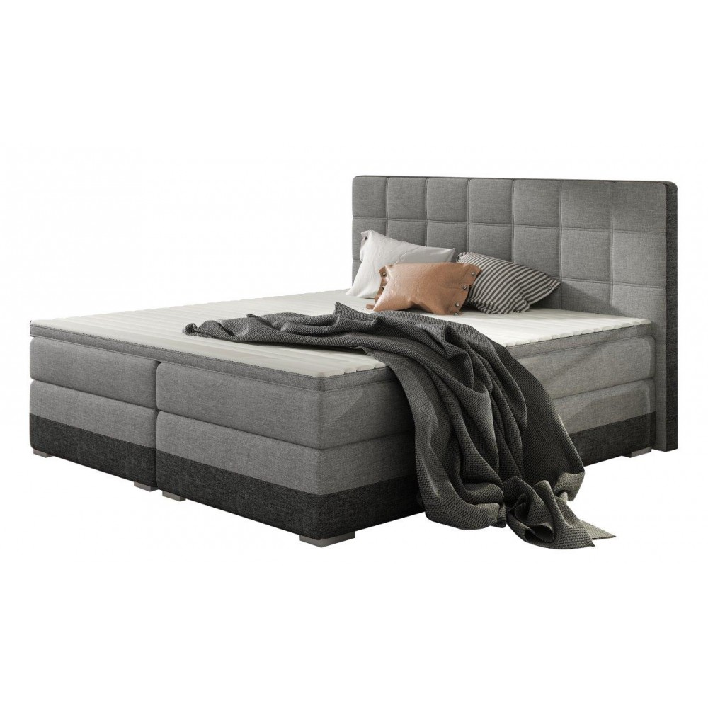 Επενδυμένο κρεβάτι Damascus με στρώμα και ανώστρωμα-Γκρι σκούρο - γκρι ανοιχτό-180 x 200