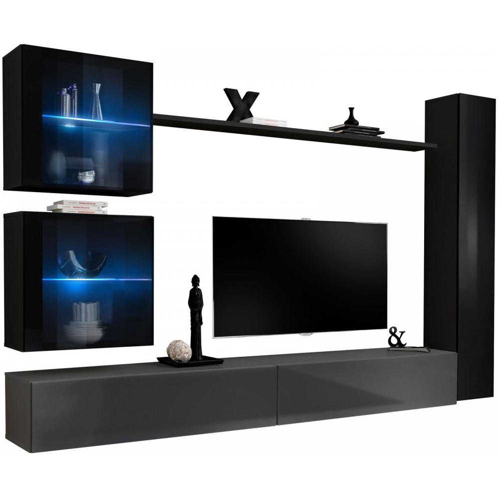 Σύνθετο σαλονιού Swiss XVIII-Μαύρο - Γκρι