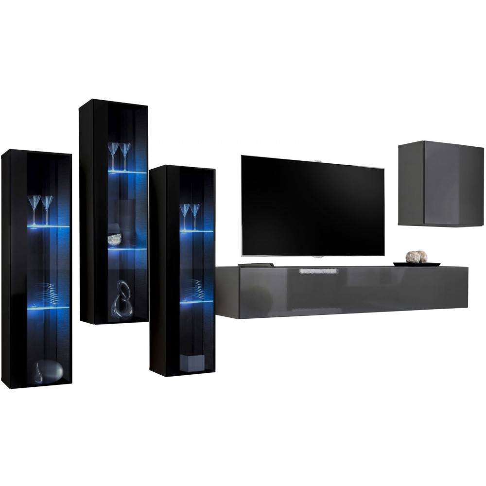 Σύνθετο σαλονιού Swis XIII-Μαύρο - Γκρι