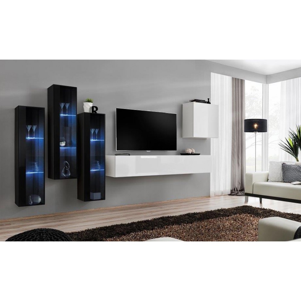 Σύνθετο σαλονιού Swis XIII-Μαύρο - Λευκό