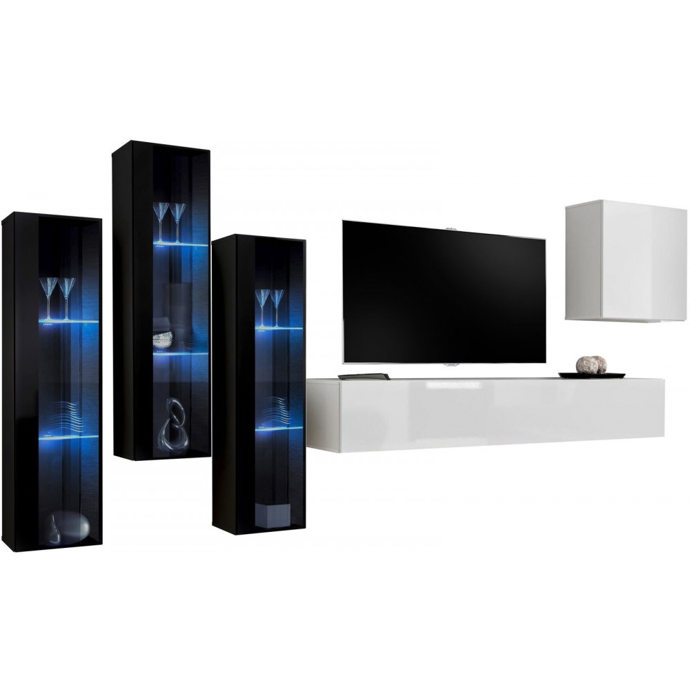 Σύνθετο σαλονιού Swis XIII-Μαύρο - Λευκό