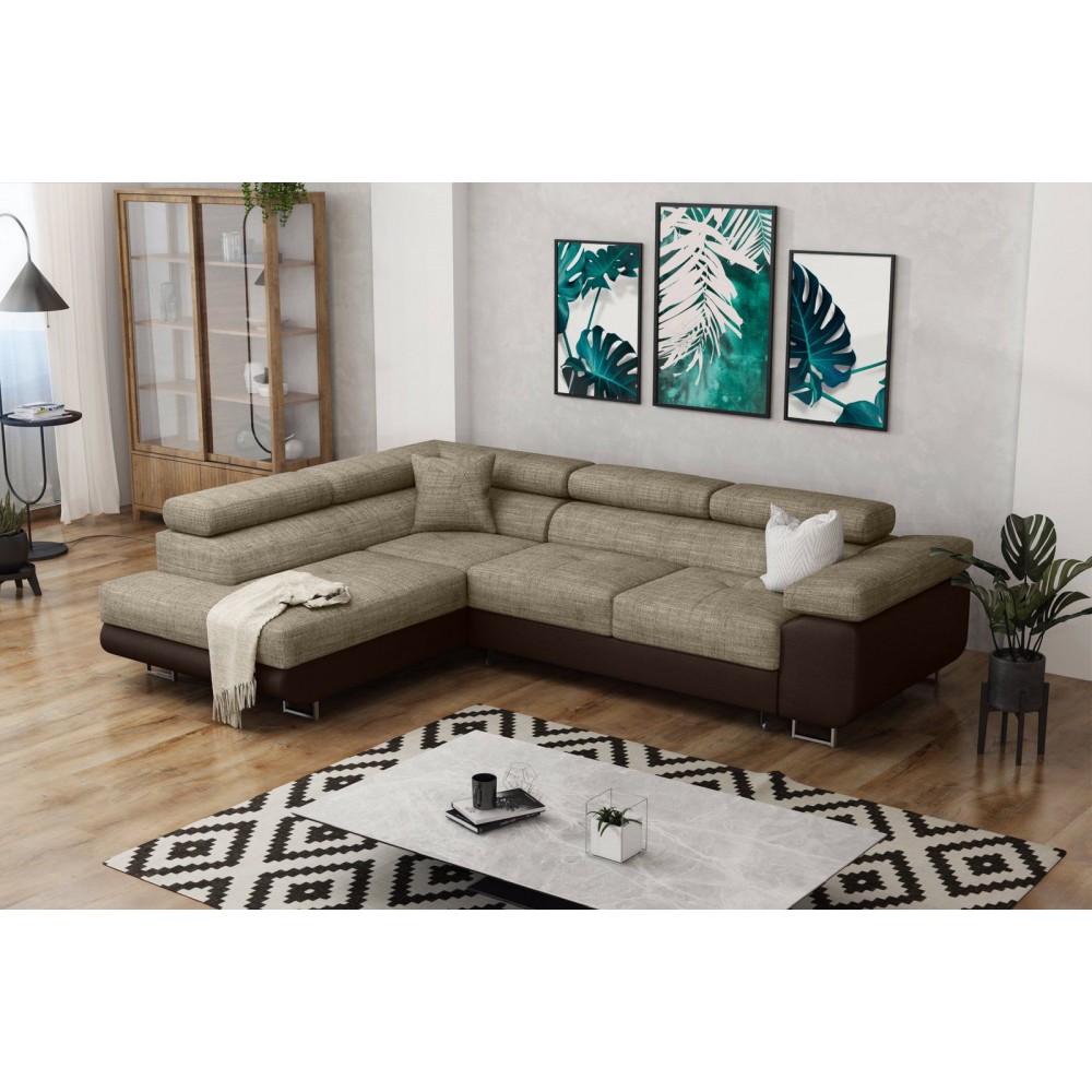Γωνιακός καναπές Antony-Καφέ - Μπεζ-Αριστερή 275x202x90