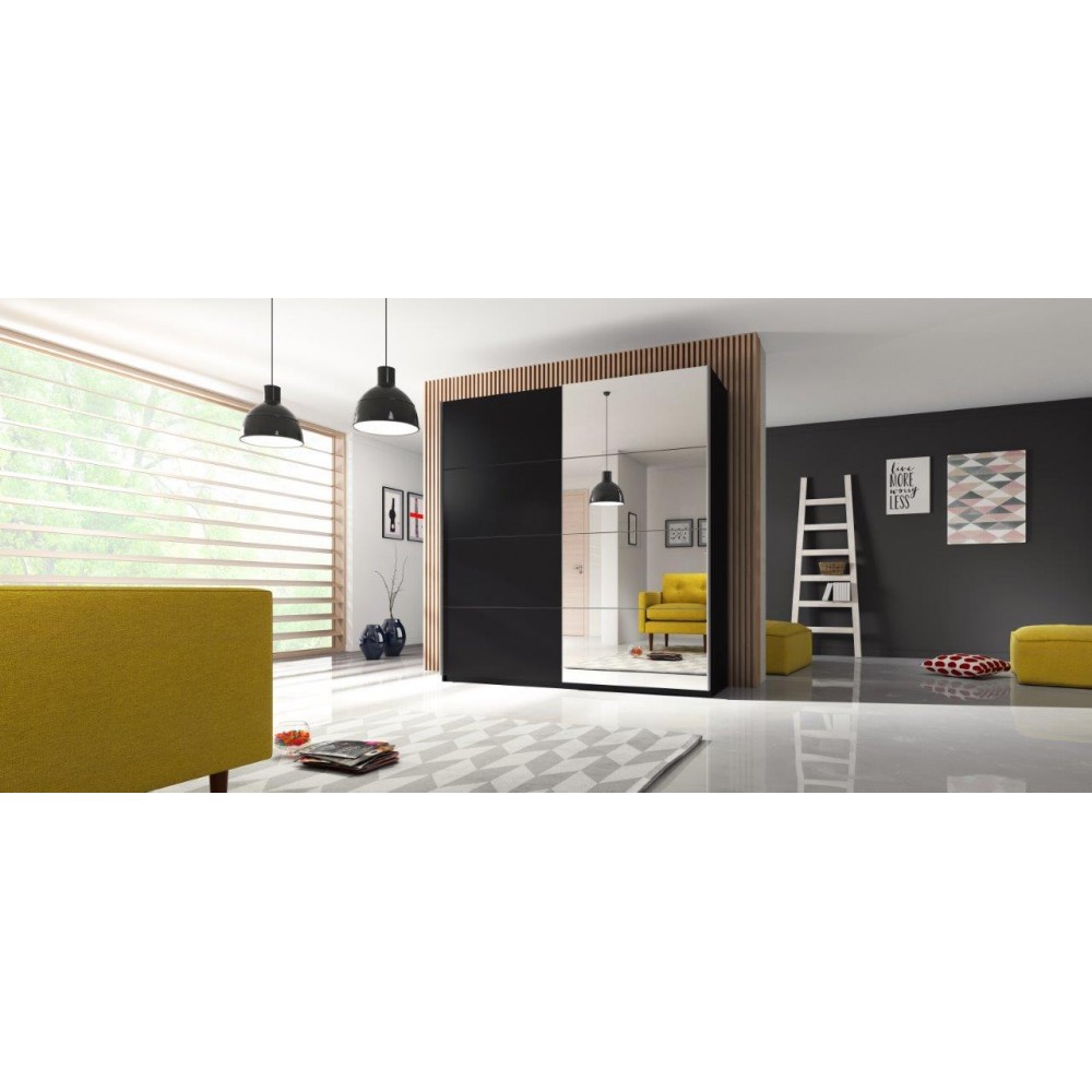 Ντουλάπα συρόμενη Delta II-180 x 61 x 210 εκ.-Μαύρο