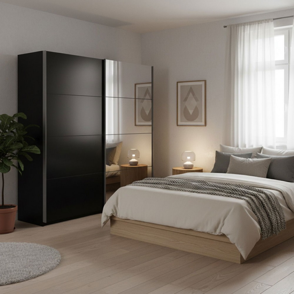 Ντουλάπα συρόμενη Delta II-221 x 61 x 210 εκ.-Μαύρο