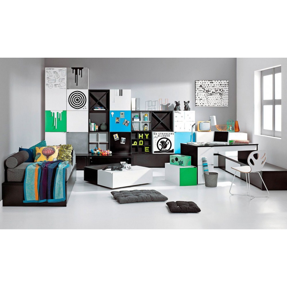 Καναπές - Κρεβάτι Young με συρτάρι-Μαύρο - Λευκό