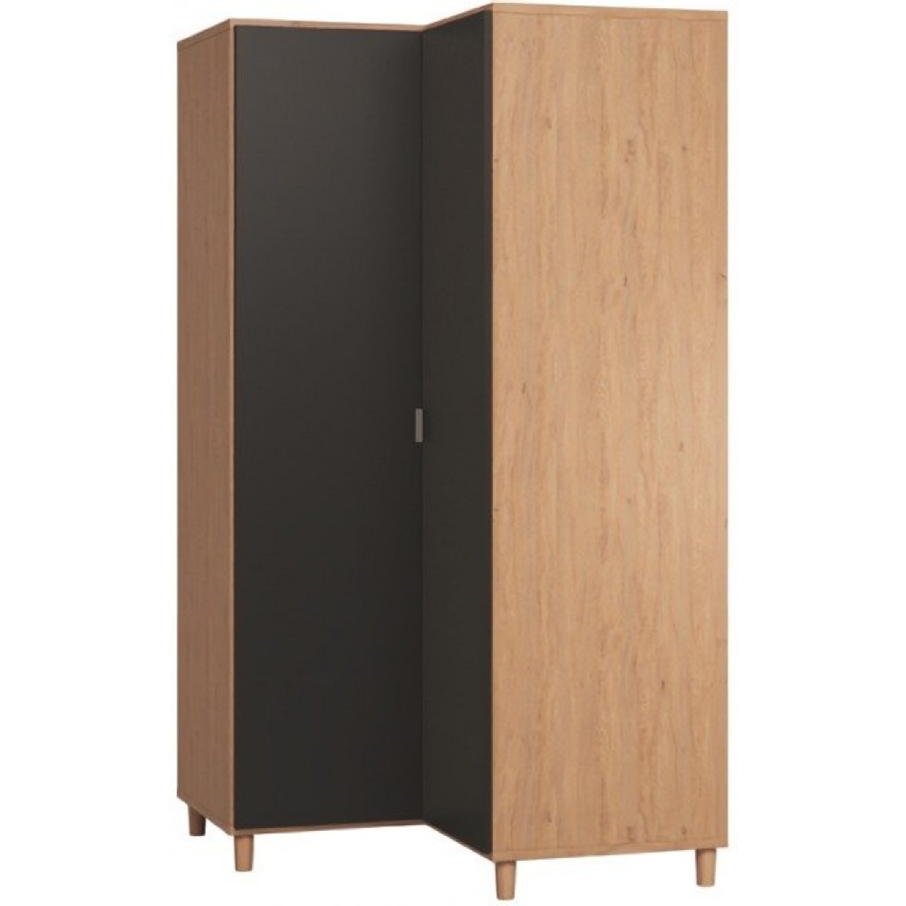 Ντουλάπα Simple γωνιακή-Φυσικό - Μαύρο