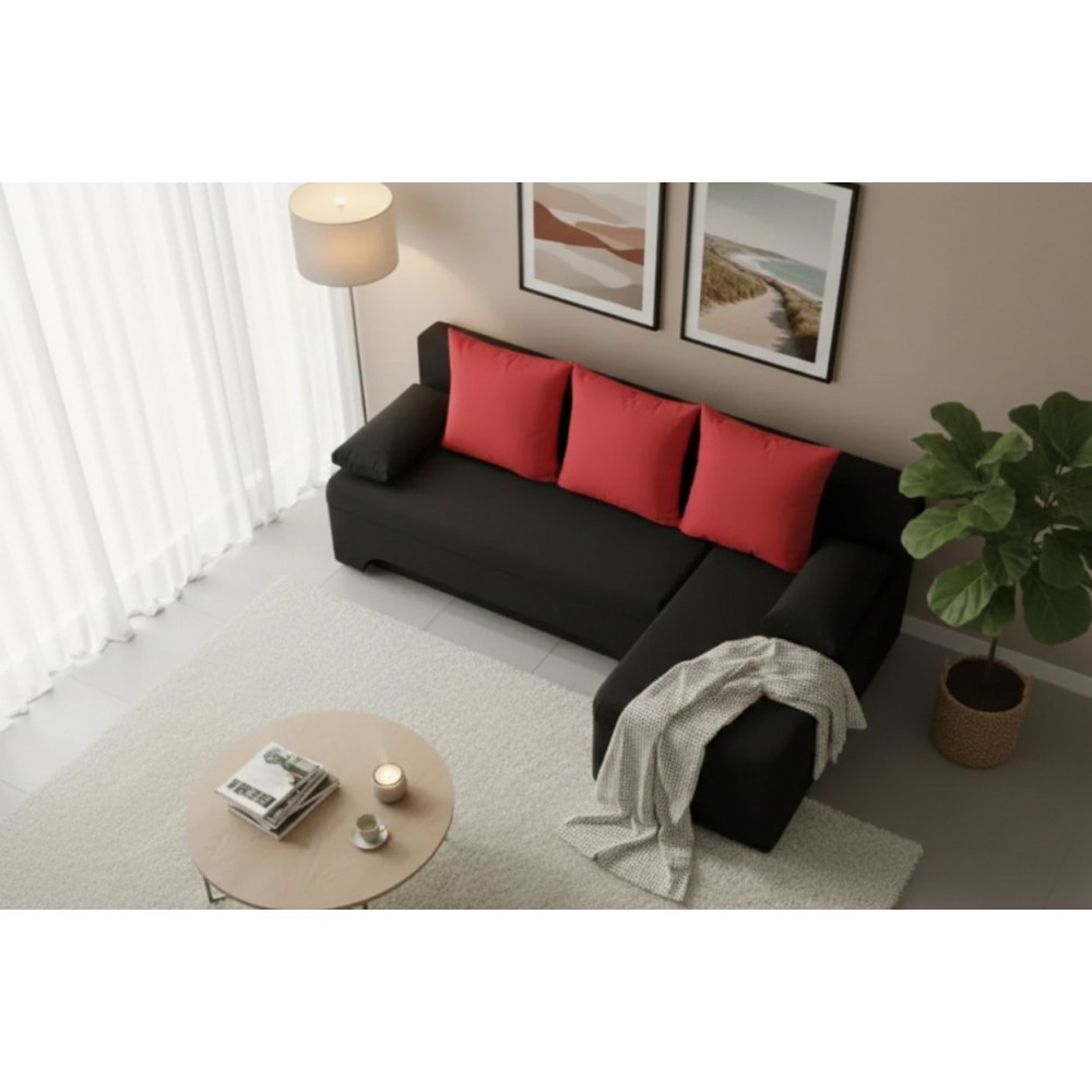 Γωνιακός καναπές Lamor-Μαύρο - κόκκινο 191x142x70