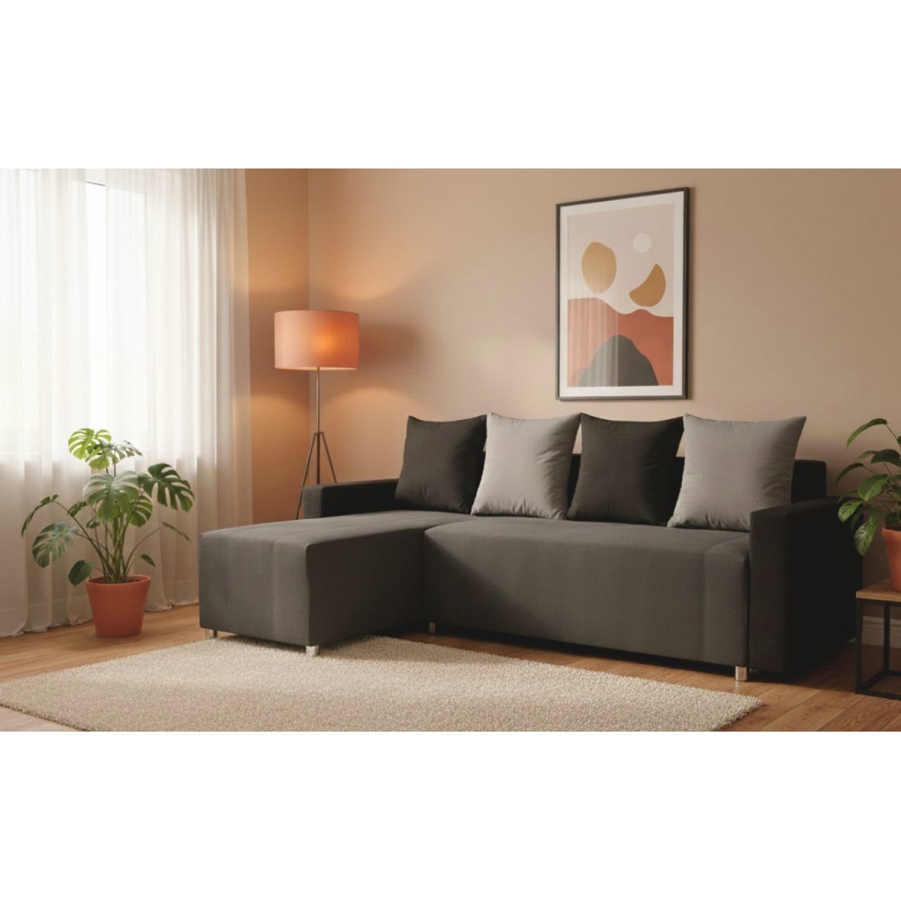 Γωνιακός καναπές Odette-Γκρι - Μαύρο 222x145x85