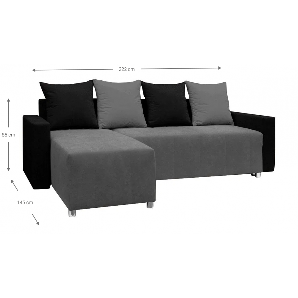 Γωνιακός καναπές Odette-Γκρι - Μαύρο 222x145x85