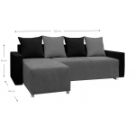 Γωνιακός καναπές Odette-Γκρι - Μαύρο 222x145x85