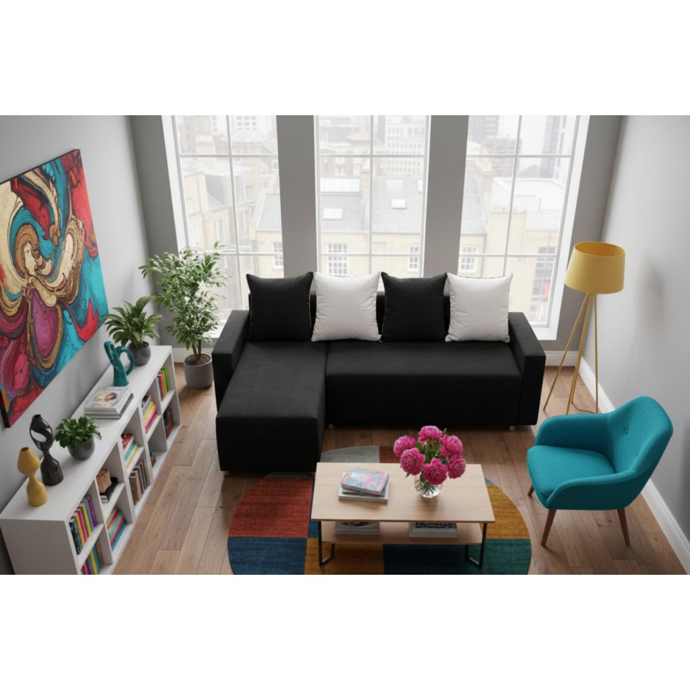 Γωνιακός καναπές Odette-Μαύρο 222x145x85