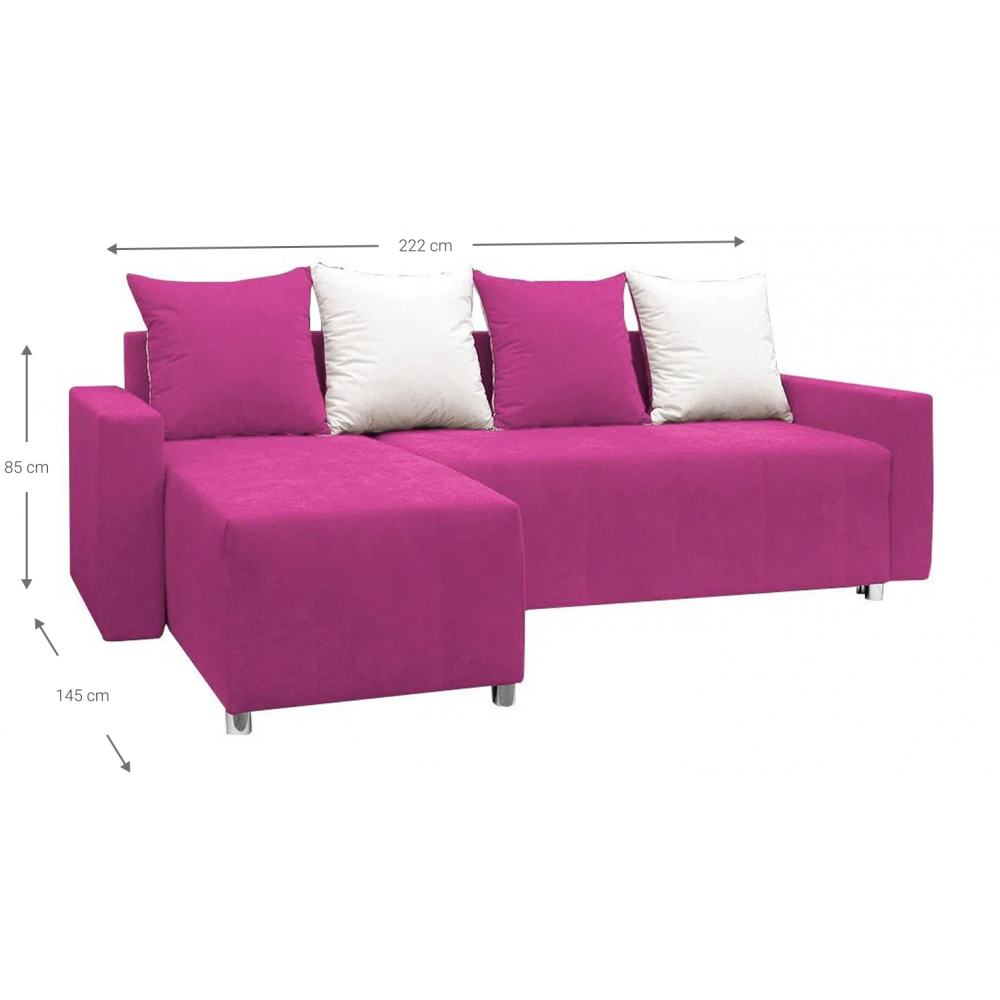 Γωνιακός καναπές Odette-Ροζ 222x145x85