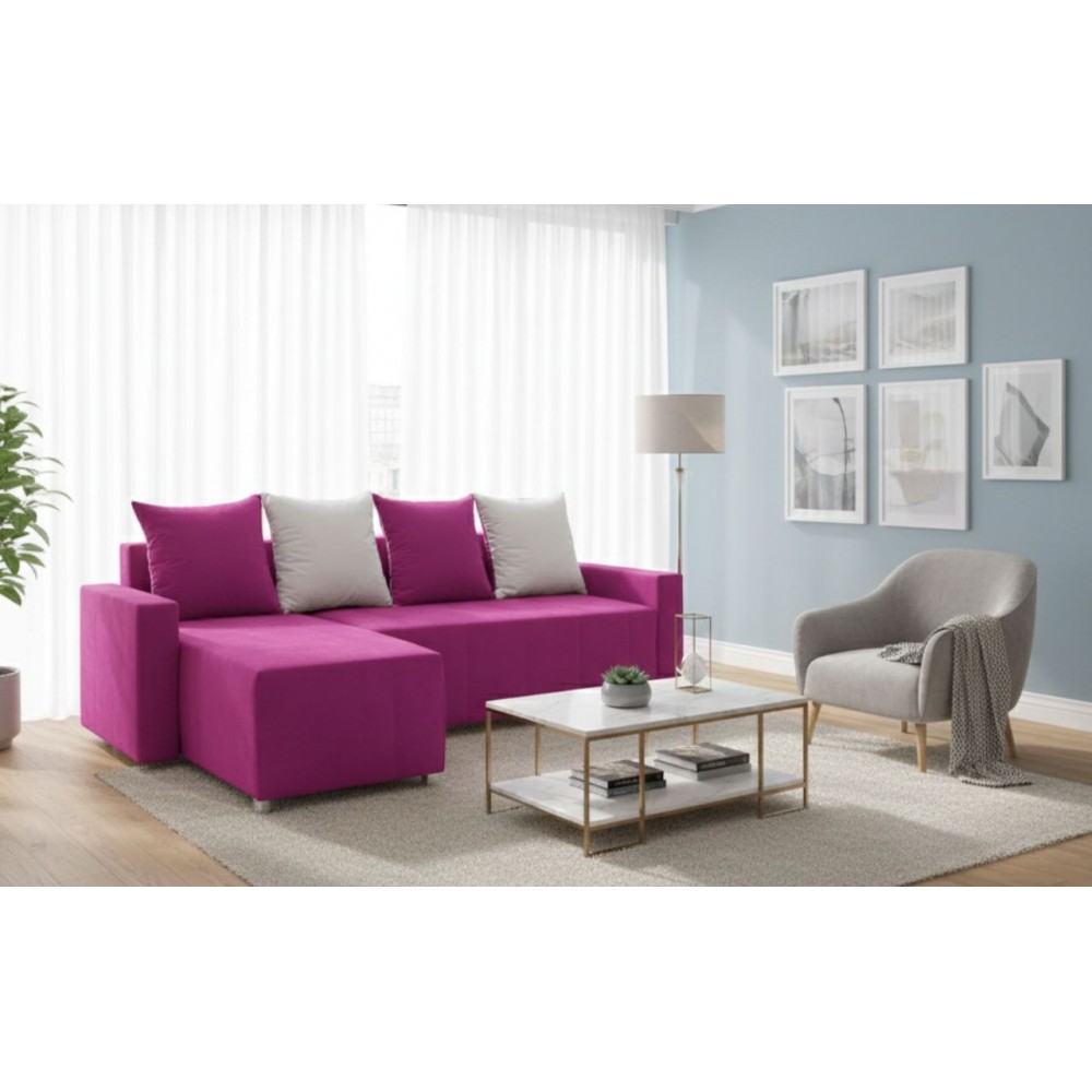 Γωνιακός καναπές Odette-Ροζ 222x145x85