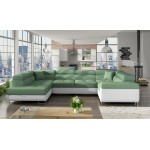 Γωνιακός καναπές Ollenne-Αριστερή-Λευκό - Πράσινο