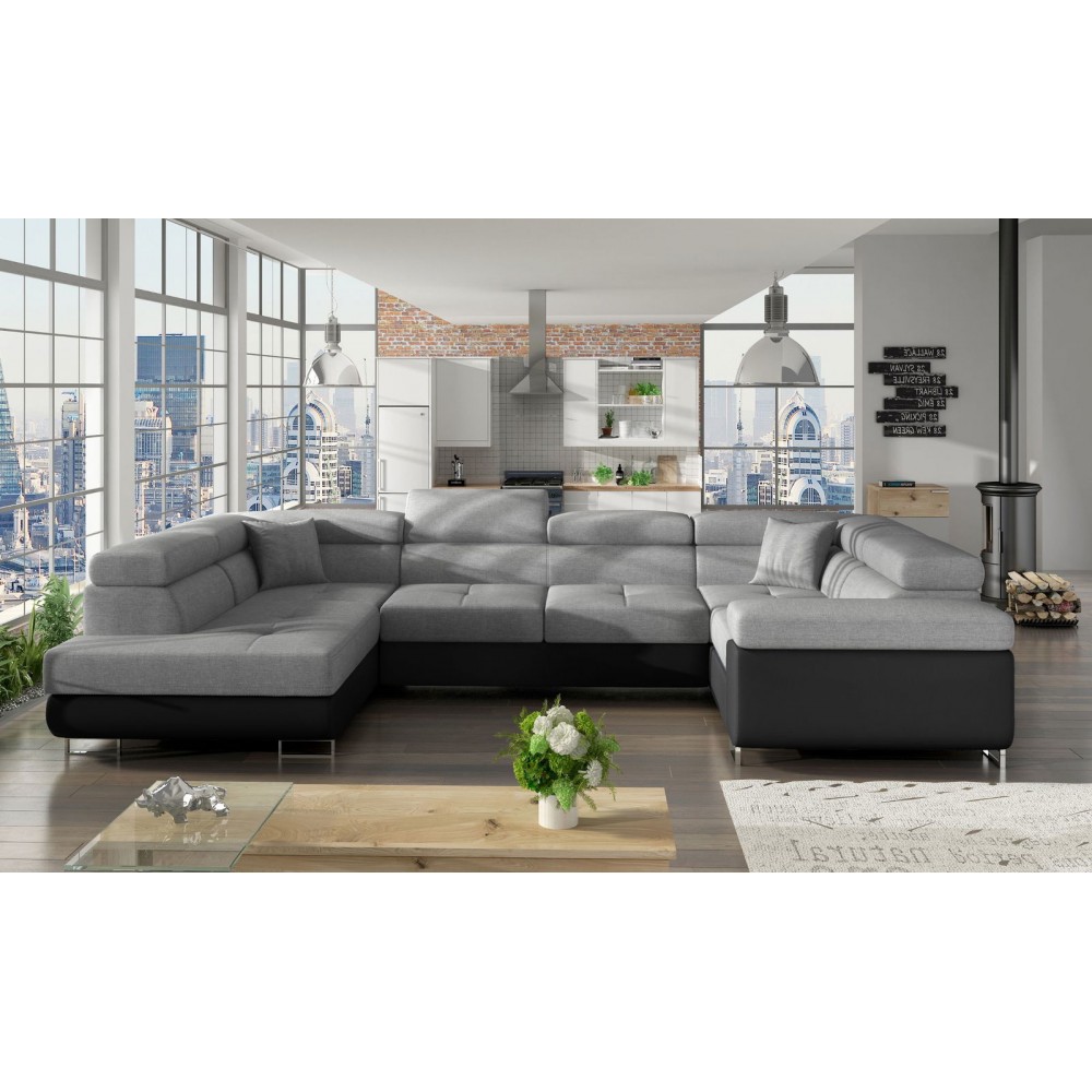 Γωνιακός καναπές Ollenne-Αριστερή-Μαύρο - Γκρι