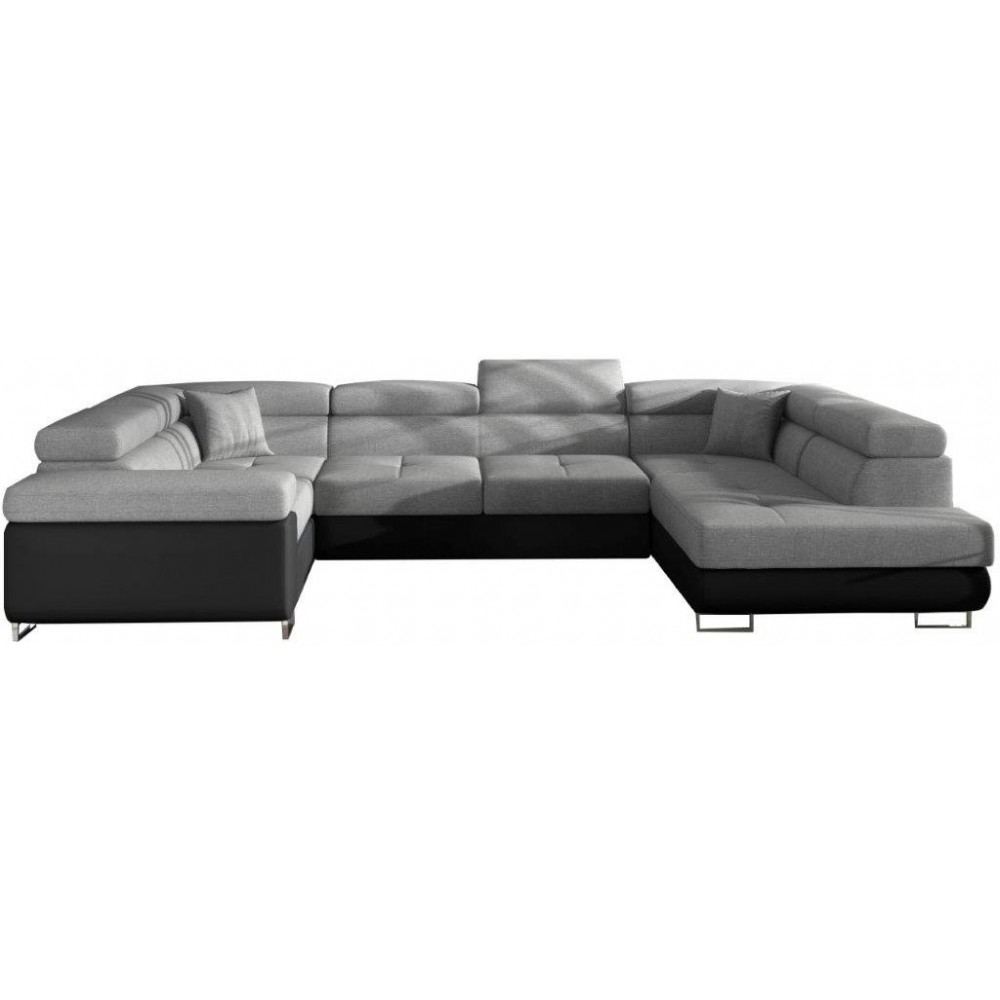 Γωνιακός καναπές Ollenne-Δεξιά-Μαύρο - Γκρι