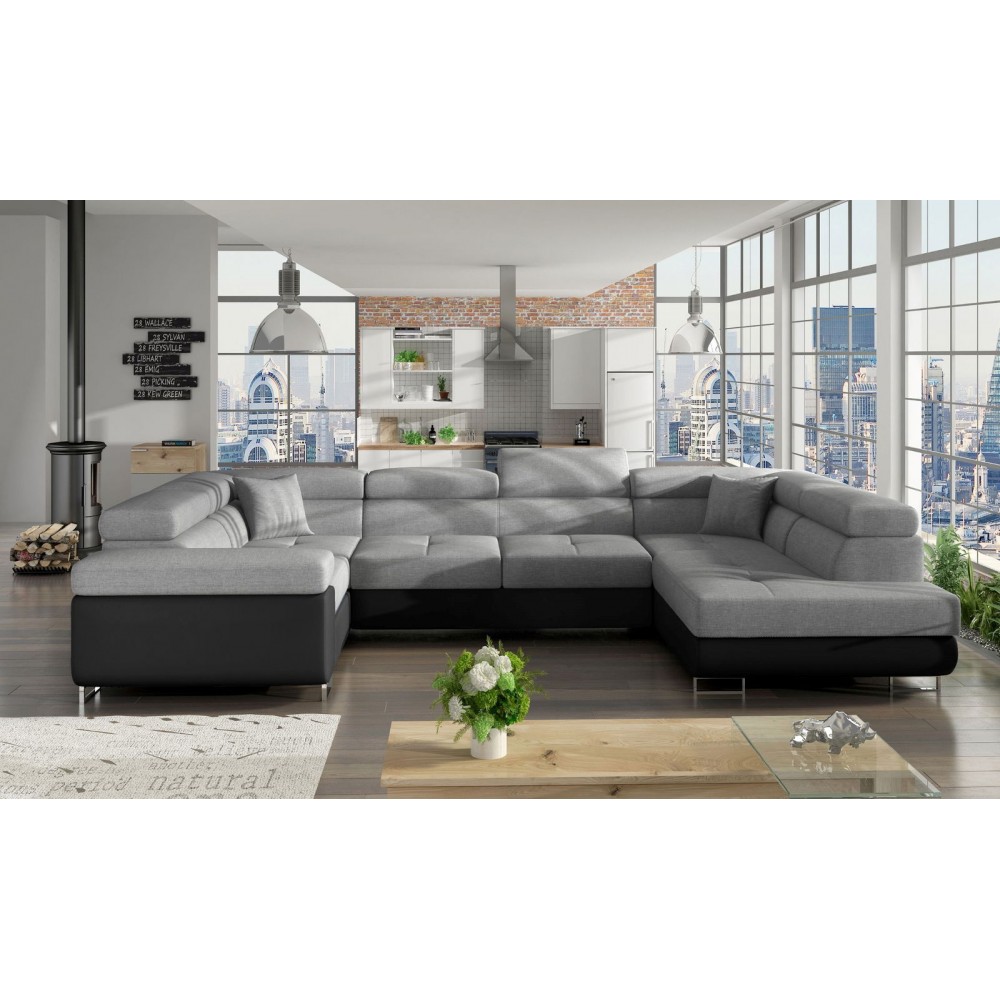 Γωνιακός καναπές Ollenne-Δεξιά-Μαύρο - Γκρι