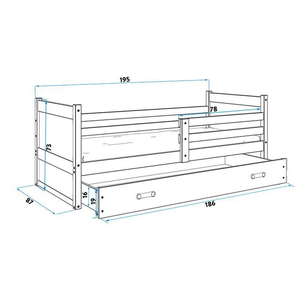 Κρεβάτι Riccon-Λευκό - Πράσινο-190 x 80 195x87x73