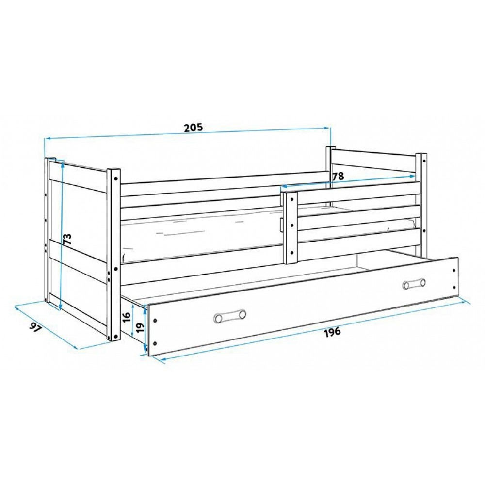 Κρεβάτι Riccon-Φυσικό - Μπλε-200 x 90 205x97x73
