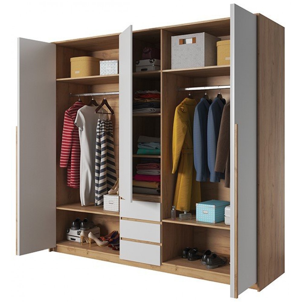 Ντουλάπα Sherio πεντάφυλλη-Φυσικό-Λευκό