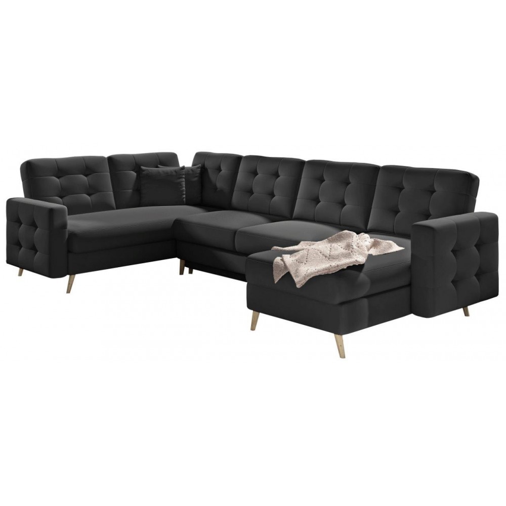 Γωνιακός καναπές Amelion Plus-Μαύρο δέρμα