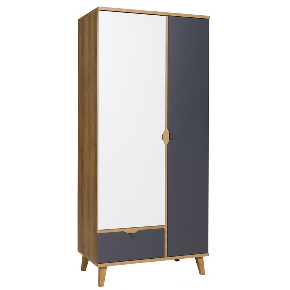 Ντουλάπα Memone δίφυλλη-Φυσικό-Λευκό-Γκρι