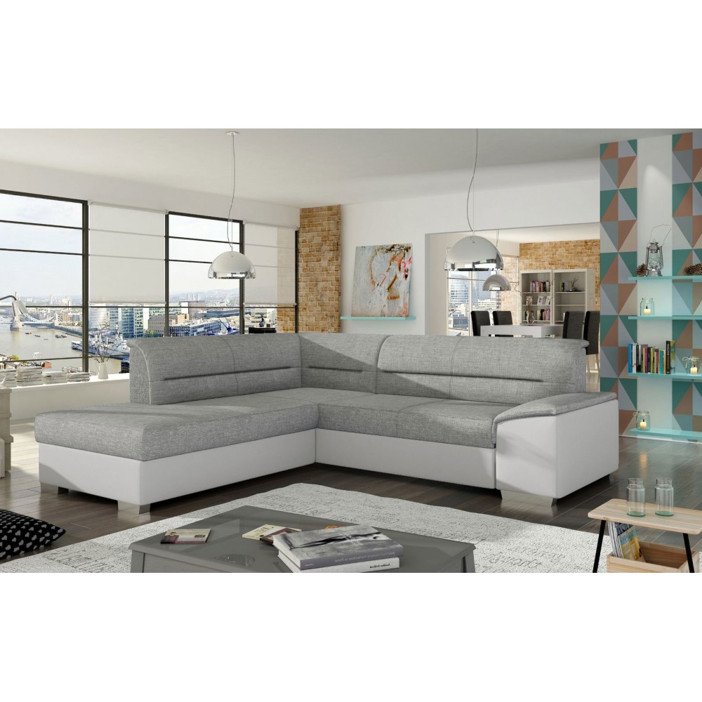 Γωνιακός καναπές Versus-Γκρι ανοιχτό - Λευκό-Αριστερή