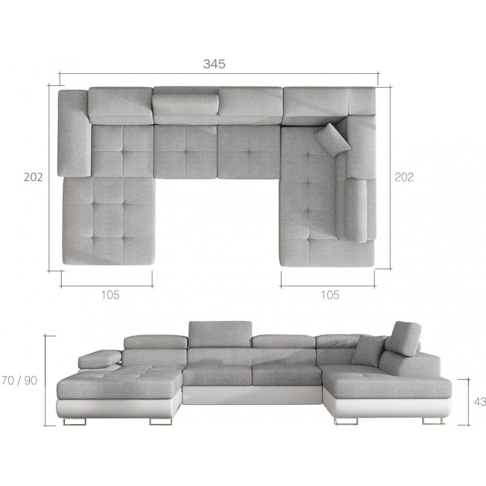 Γωνιακός καναπές Romeo-Δεξιά-Γκρι - Μαύρο