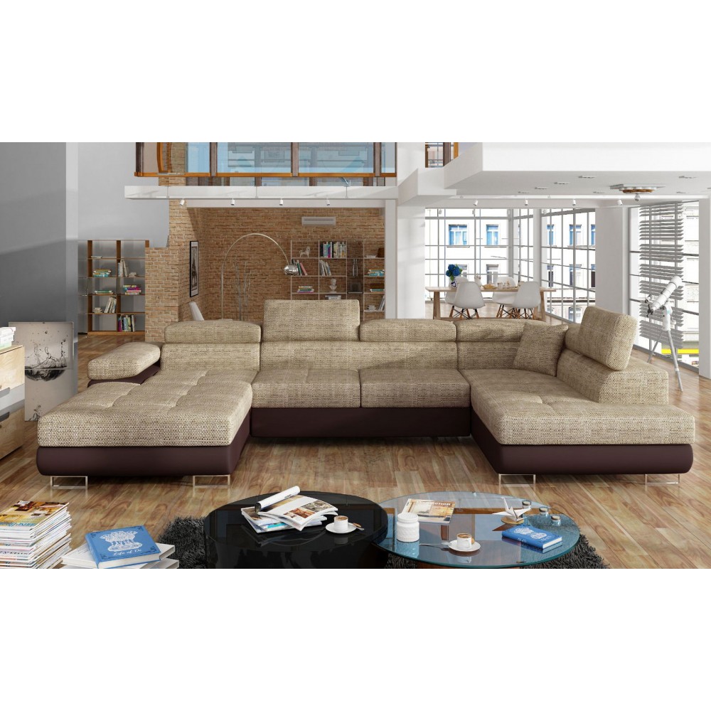Γωνιακός καναπές Romeo-Δεξιά-Μπεζ - Καφέ