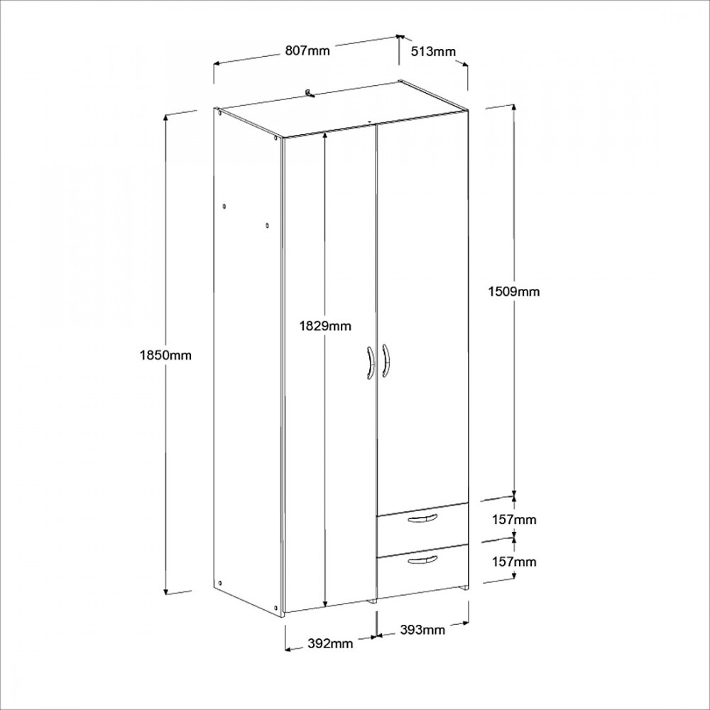 Ντουλάπα Dorm δίφυλλη 80.7x51.3x185